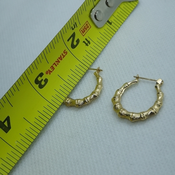 14k bamboo  styled hoops - Picture 4 of 4